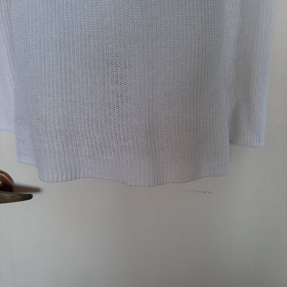 Eileen Fisher White Organic Linen V-Neck Open Knit Tunic Sweater XL - Picture 4 of 6